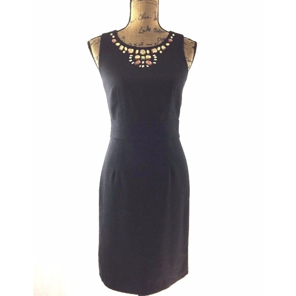 Banana Republic Dress 0 Black Amber Bead Felted Wool Blend Office Party LBD $165